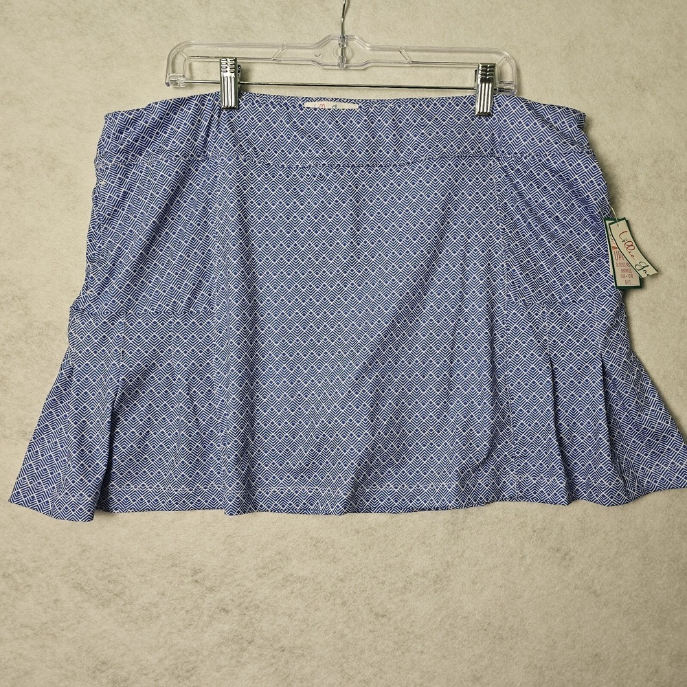 Lillie Green Womens XL Golf Tennis Skort Blue Diamond Print NWT Pockets UPF 50